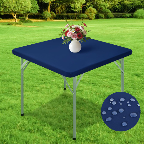 Wolkemer Waterproof Square Fitted Tablecloth 34x34 Inches, Navy Blue