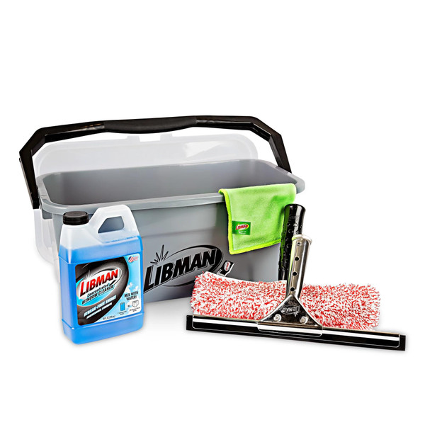 Libman Window Cleaning Kit – All-in-One Window Washing System with Bucket, Stainless Steel Squeegee, Microfiber Washer, Glass Cloth & 24oz Cleaner – Pro Quality – Refillable – Streak-Free