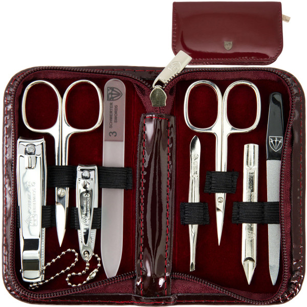 3 Swords Germany - brand quality 8 piece manicure pedicure grooming kit set with burgundy synthetic leather case - Made by 3 Swords