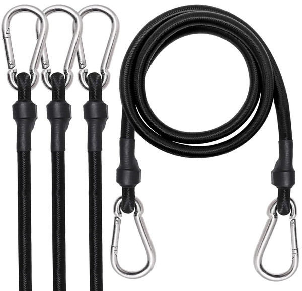 3FT/6FT Long Elastic Bungee Cords with Carabiner Clips, Heavy Duty 36"/72" Bungee Straps with Hooks Tie Downs Luggage Rope for Camping Motorcycle Car Trunks Tarps Bike Rack Tent (4PCs 36-Inch)