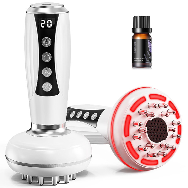 4 in 1 Lymphatic Drainage Massager w/Moxa Pads - [2026 Upgraded] Anti Cellulite Massage Tool|Portable Body Massage Machine for Legs, Arms, Belly with Heat, LED Light & Vibration
