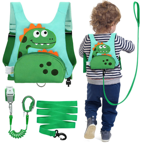 Dr.meter 3 in 1 Toddler Harness Leash with Key Lock Dinosaur Green