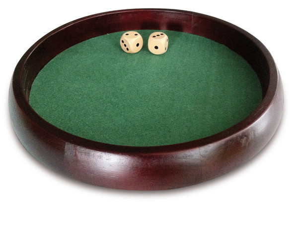 Engelhart - 300807 - Poker Tray made of Rubberwood with Inlaid Green Felt – 34 cm Diameter – Includes 2 Wooden Dice (18 mm)