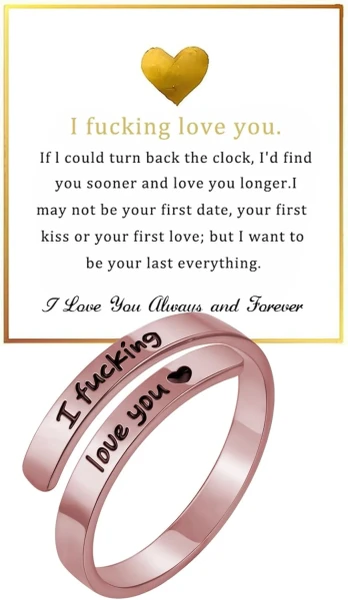 I F♡Cking Love You Ring for Women, Adjustable Stainless Steel Rose