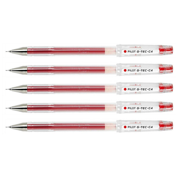 PILOT G-TEC-C4 Gel Ink Rollerball Pens Ultra Fine Tip 0.4 mm Line 0.2 mm Red Pack of 5aa
