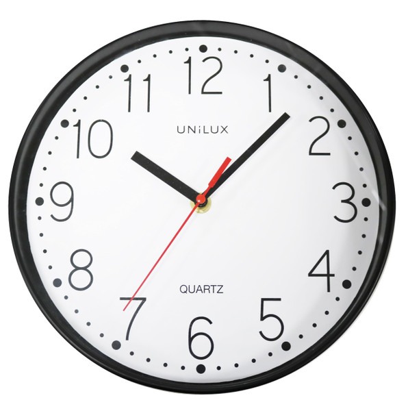 Unilux Nessy Wall Clock, Quartz Movement, Diameter 25 cm, Modern Minimalist Design, Black