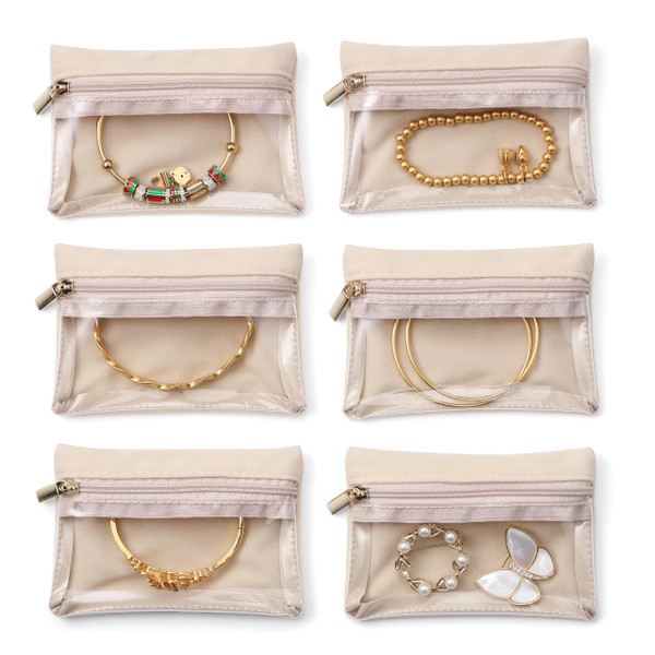VLANDO 6 Pack Velvet Jewellery Pouches, Clear Travel Organiser for Women