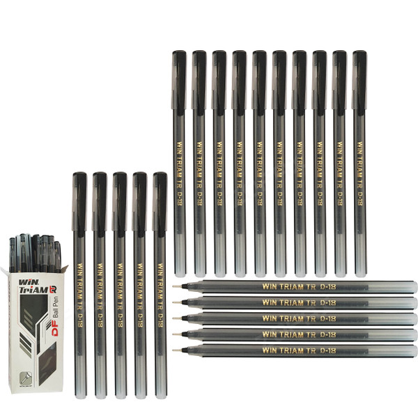 WIN 20 x 0.7mm Ball Pen Triam BLACK Smooth Ballpoint Pens School Office Business