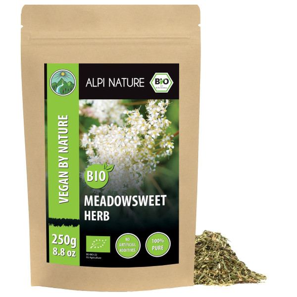 Alpi Nature Organic Meadowsweet Tea 250g 8.8 oz, Dried and Cut Meadowsweet Herb, Loose Leaf Tea