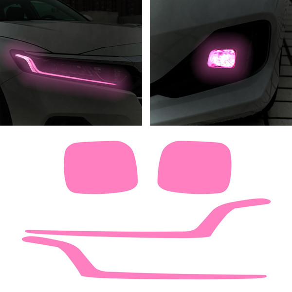 TOMALL 2 Pair Headlight Fog Light Vinyl Films Smoke Tint Compatible with Honda 10.5th Gen Accord 2018-2023 Light Transmission Tint Wrap Exterior Self-Adhesive Sticker Decorations Trim (Pink)