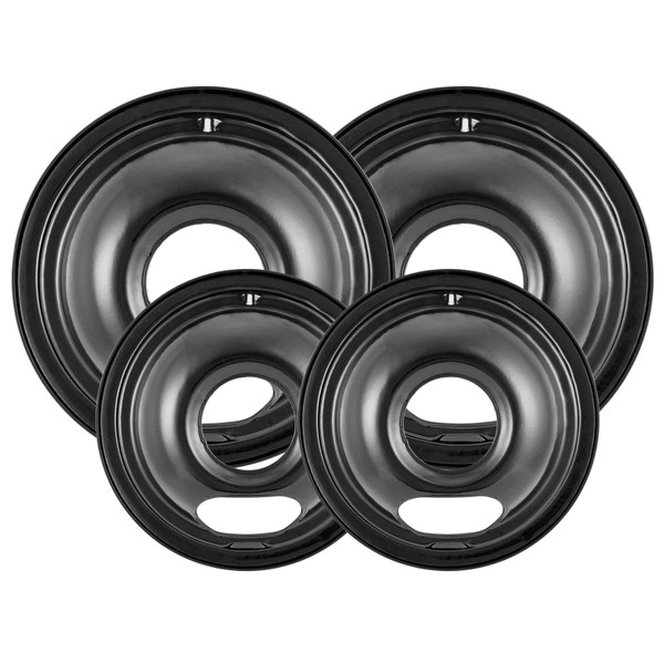 4 Pack Black Cooktop Drip Pans, Compatible with GE Hotpoint Stove. Include 2 Pcs 6'' Range Replacement Drip Pans and 2 Pcs 8 '' Burner Drip Pans for Electric Stove Top