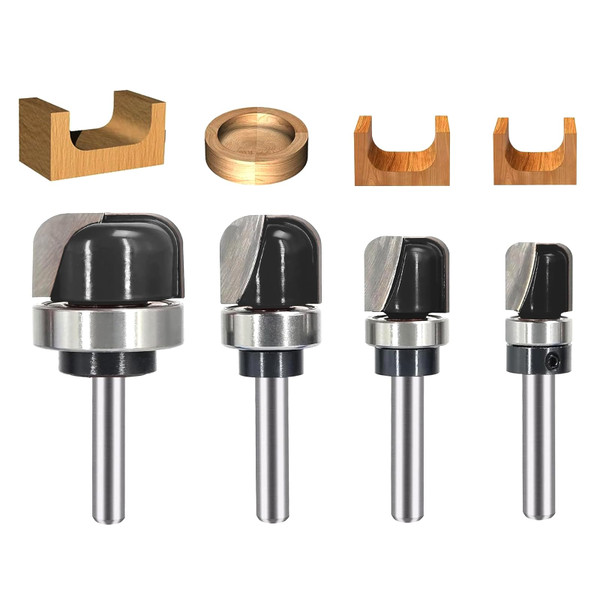 SICWOOD 4PCS Bowl & Tray Template Router Bit Set 1/4 Inch Shank, Cove Juice Groove Router Bit, Carbide Tipped Circle Round Nose Cutting, Ideal for Making Wood Bowls, Trays, Boxes, Board Troughs