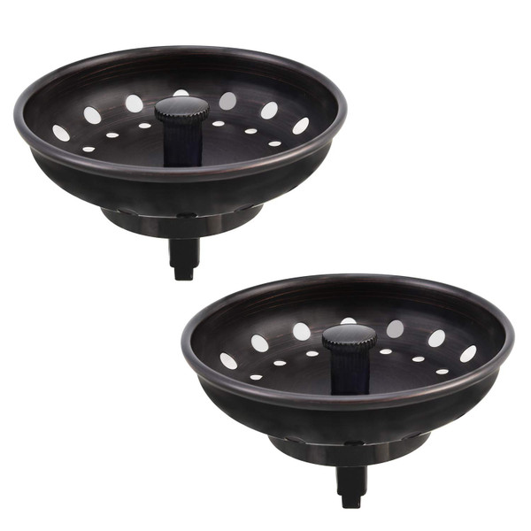 KONE Kitchen Sink Stopper and Strainer 2 Pack Oil Rubbed Bronze Sink Basket Strainer Replacement for Standard 3-1/2 inch Drain, Stainless Steel ORB Body Metal Center Knob with Rubber Drain Stopper