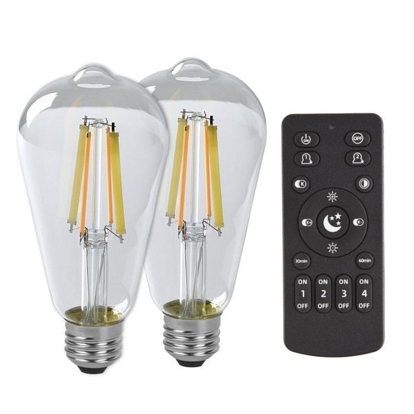 phwii Smart LED Light Bulbs,Remote Control Light Bulb,ST64 Vintage Edison Bulbs with Remote Control,800LM 6W (60W Equivalent),E26 Base,Dimmable 2700K-6500K, 2-Pack(2 Bulbs+1 Remote)
