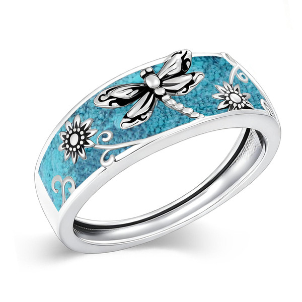 Lypic Dragonfly Ring 925 Sterling Silver Turquoise Ring Dragonfly Jewelry Gift for Women Mom (Size 7)