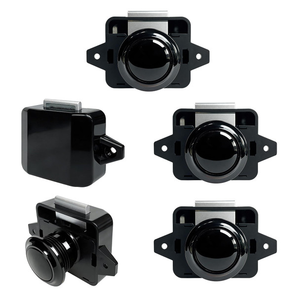 5 Pcs Push Button Latch Cabinet Door & Marine Drawer Latches, Black Keyless RV Cupboard Push Button Lock Drawer for Camper, Motorhome, Caravan (ABS Body + Zinc Alloy Lock Tongue)