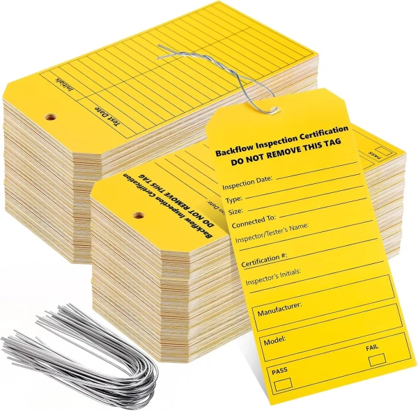 100 Sets Backflow Preventer Inspection Tags with Wire Tie Writable Plastic Tags