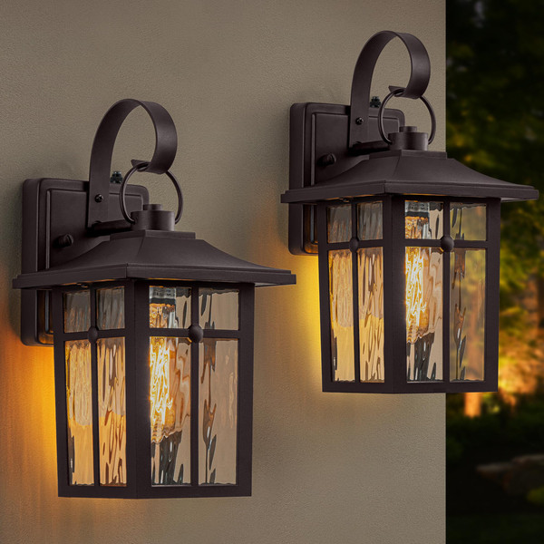 Lawyettle 2 Pack Dusk to Dawn Outdoor Wall Lights, Brown Porch Lanterns