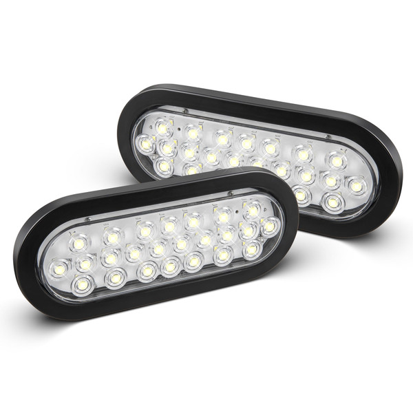 Oyviny 6 Inch Oval White LED Trailer Tail Lights with 24LEDs Super Bright Oval 6" Reverse/Backup Tail Lights with Flush Mount Grommets DOT SAE Certified for RV Truck, Bus, Trucks, 2PCS