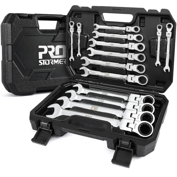 Prostormer 14-Piece SAE Flex-Head Ratcheting Wrench Set