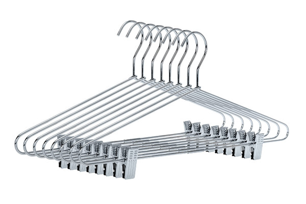 Quality Metal Pant/Skirt Blouse Hanger 10-Pack, Heavy-Duty Skirt Hangers with Clips, Adjustable Clip Pants Hanger, Chrome (Chrome, 10)