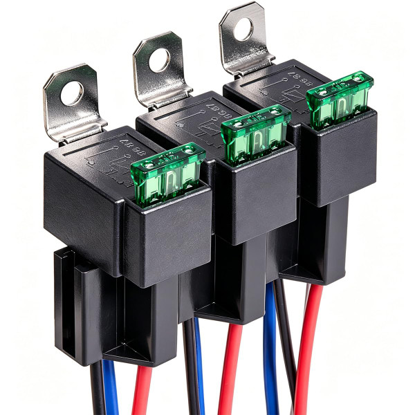 Gebildet 3pcs 12V Fuse Relay Switch 12 AWG Harness Set with Built-in Diode- 30A ATO/ATC Blade Fuse, 4-Pin SPST Automotive Electrical Relays