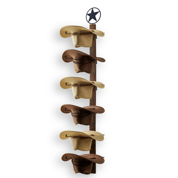 P-ALADIN Cowboy Hat Rack with Star Decor, 6-Piece Wooden Wall Hat Holder