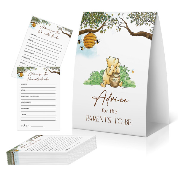 OXEDP Advice for the Parents to Be Cards, Baby Shower Advice Cards, Bear Baby Shower Decorations, Bear Gender Neutral Baby Shower Activity-WNYX03