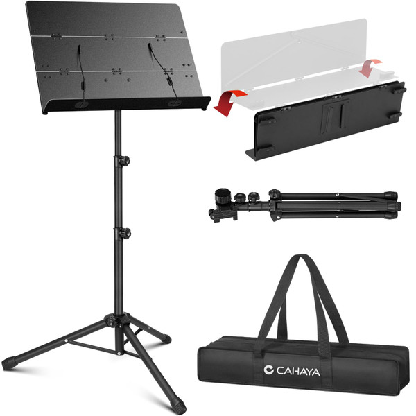 CAHAYA Sheet Music Stand Foldable with Tri-fold Panel Portable Metal Stand