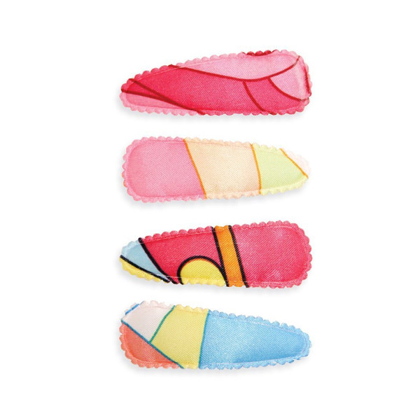 Mia Snip Snaps, Metal Hair Clips Hair Barrettes with Fashionable Fabric for Women, Teens, Girls, Gymnasts, Dancers - Pink Pucci Design 4pcs