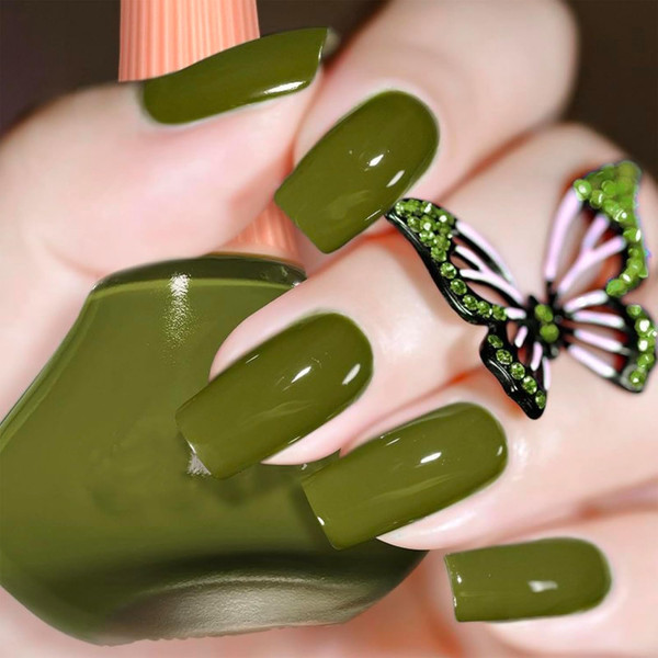 COSMOO Olive Green Nail Polish, 12ml Olive Quick Dry Nail Lacquer for Nail Art Varnish, 0.41 fl oz
