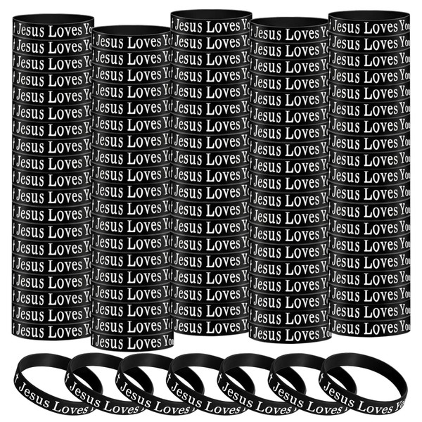 Douaowoc 100 Pcs Jesus Loves You Silicone Wristbands Black Motivational Rubber Bracelets Inspirational Bracelet Church Gifts for Men Women Party Favors