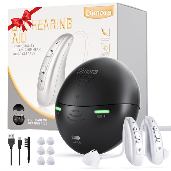 Dimora OTC Rechargeable BTE Hearing Aids for Seniors & Adults, 16-Channel Digital Sound Processing, Noise Reduction, Comfortable Fit, Long Battery Life, Easy Volume Control