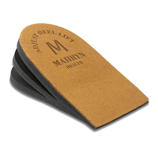 Makryn Adjustable Orthopedic Heel Lift for Leg Length Discrepancies and Heel Pain,Sports Injuries,and Achilles tendonitis,Height Increase Insoles (Brown, Large(Single Lift))