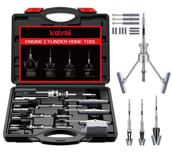 Kolvoii Engine Cylinder Hone Tool Set, 1-1/8", 3" & 4" Hones, Black Case