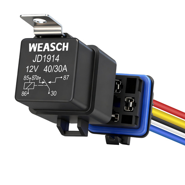 Weasch 12V 40/30A 5-Pin SPDT Waterproof Relay and 14AWG Harness Kit