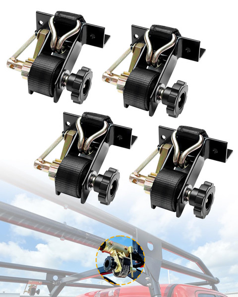 Ladder Rack Ratchet Straps with J-Hook (4 PCS), Cargo Buckle Lock Strap