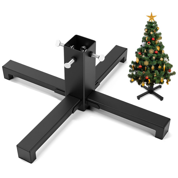 Hortsun Christmas Tree Stand Base for Artificial Real Live Trees Square Portable Iron Metal Holder, Fits up to 7 FT Xmas Fake Trees with 2 Inch Diameter Pole or Less Detachable Stand for Party(Black)