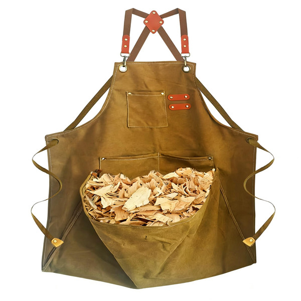 DAFENCHI Wood Carving Apron with Chip Catcher, Canvas Whittling Apron, Woodworking Apron with Large Pouch for Catching Wood Chips, Adjustable Straps, for Woodworkers, Gift for Men