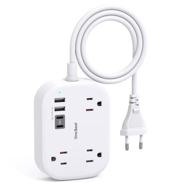 One Beat European Travel Plug Adapter with 3Ft Extension Cord, US to Europe