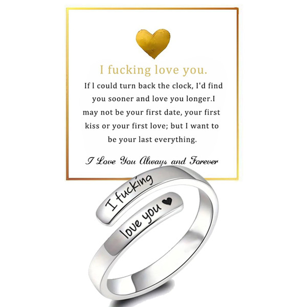 Angyape I Fcking Love You Ring For Women, Adjustable Stainless Steel Engraved Heart Spiral Wrap Twist Vintage Promise Rings To My Girlfriend/Wife Birthday Jewelry