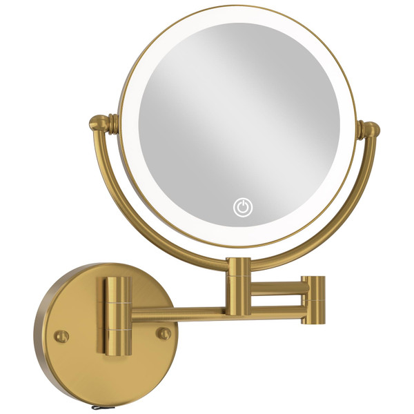 LEDOOLE 8" Lighted Wall Mounted Makeup Mirror 1X/10X Magnification Gold