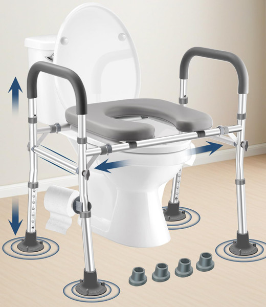 Toilet Seat Riser Extra Wide for Seniors, Adjustable Height & Width, 500lb