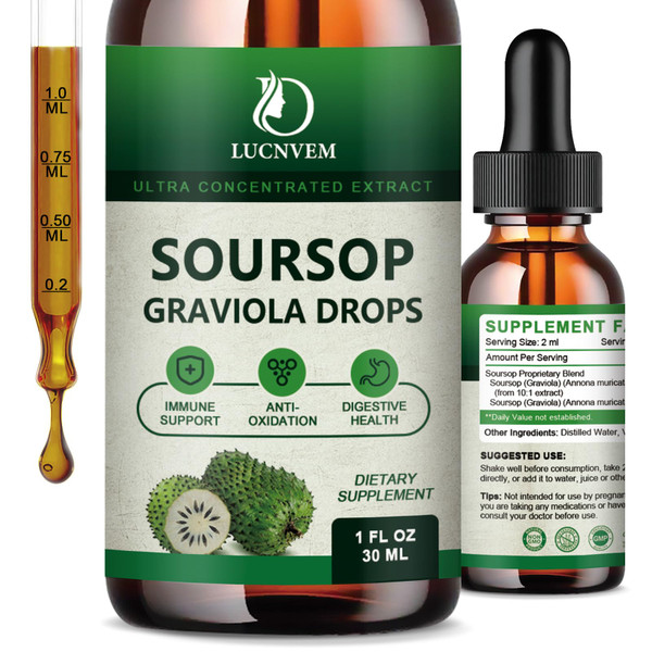 Soursop Graviola Liquid Drops 2000mg, Soursop Extract Organic Pure for Natural Antioxidant, Cell Support & Regeneration, Immune Boost, Soursop Bitters Liquid - Soursop Flavor- 1 FL OZ