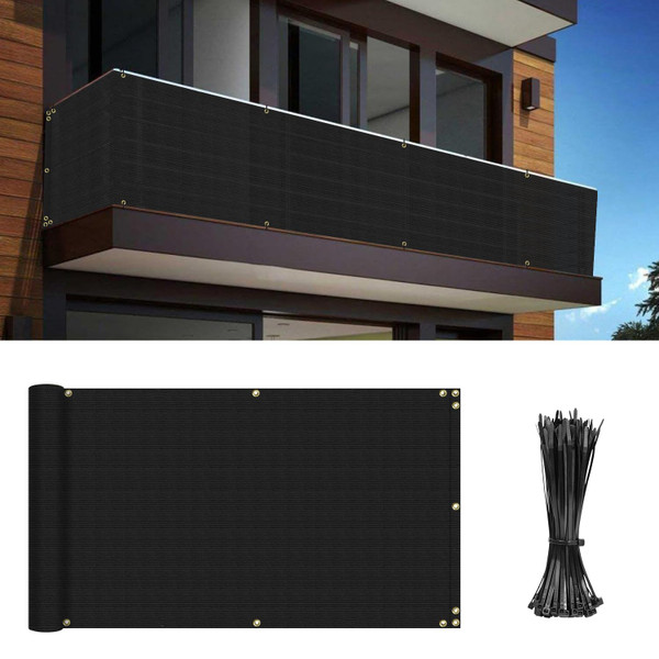 INFRANGE 2.5' x 12' Balcony Privacy Fence Screen Mesh Windscreen Fencing Shield Cover Included Cable Ties for Deck Apartment Porch Backyard Patio Outdoor, Black