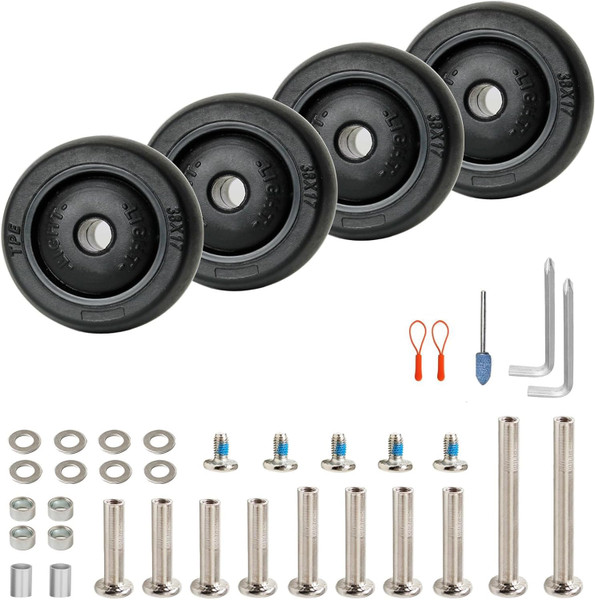 Luggage Suitcase Wheels Replacement Kit, 4 Pieces 1.5 inch/38mm TPE Bearing Wheels, Smooth Inline Caster and Spinner Roller for Suitcase, Trolley Bag