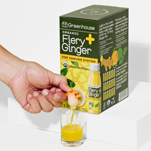 Greenhouse Juice Fiery Ginger Immunity Shot — Organic Cold-Pressed & Fermented Wellness Shot with Turmeric, Lemon & Black Pepper | Anti-Inflammatory | 3 Week Supply | Bag-in-Box Dispenser 42 Shots (2-Pack)