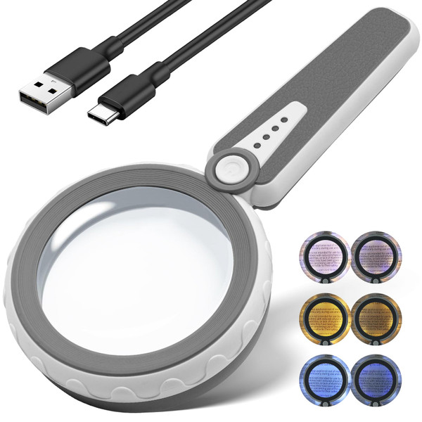 45X Magnifying Glass with Light, Rechargeable Magnifier for Reading