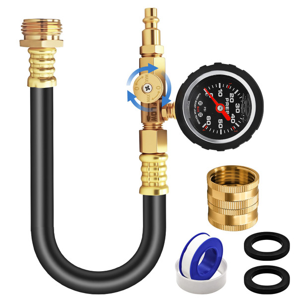 Upgraded RV Winterizing Kit, 17inch RV Blowout Hose Adapter kit with Oil Pressure Gauge & Shut Off Valve, Boat Winterizing Kit Camper Blow Out Adaptor Kit for RV, Camper, Boat, Garden Hose
