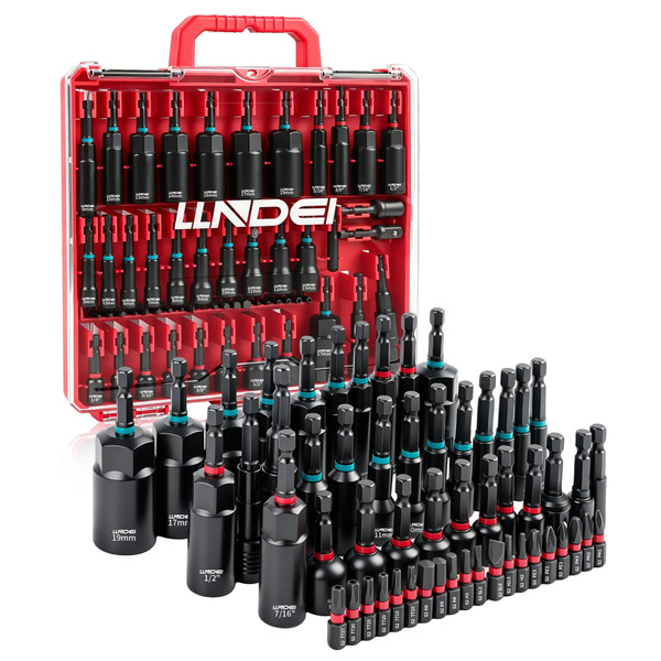 LLNDEI 55Pcs Magnetic Impact Nut Driver Set SAE/Metric